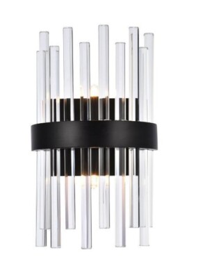 Crystal Wall Sconce Light Fixture Black for Dining Room Bedroom or Bathroom 14''