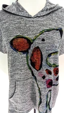 INOAH Womens Hooded T-Shirt Top S/S DOG PRINT Wearable Art Gray USA Size M VEUC*