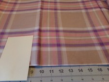 1 YD X 36" VINTAGE PURPLE/PINK/WHITE PLAID ON TAN NEW COTTON 8354