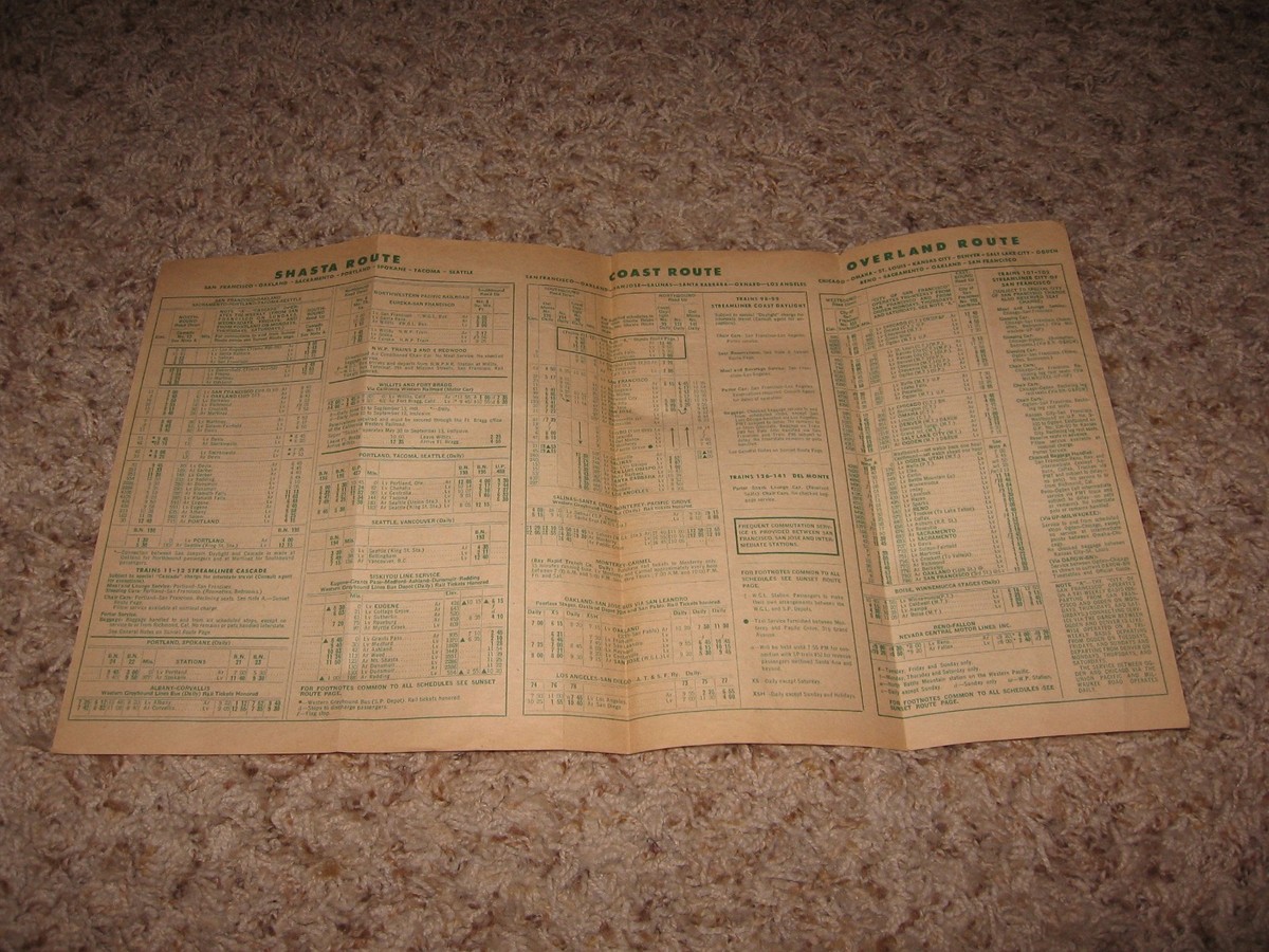 Vintage Southern Pacific Passenger Train Schedules, August 2, 1970