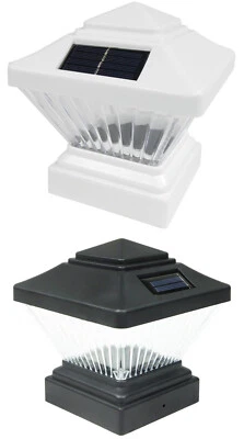 POLAR BEAR HOME 4 Pk Black / White 4 x 4 Solar Post Lights Outdoor LED Deck Cap Fence Lamp Vinyl