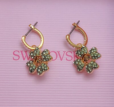 New 100% Authentic SWAROVSKI Green Clover Crystal Idyllia Hoops