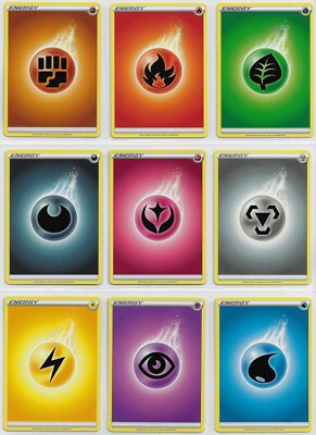 POKEMON SWSH Base NM COMPLETE SET 2020 Com NON-holo Basic ENERGY CARDS -Lot of 9