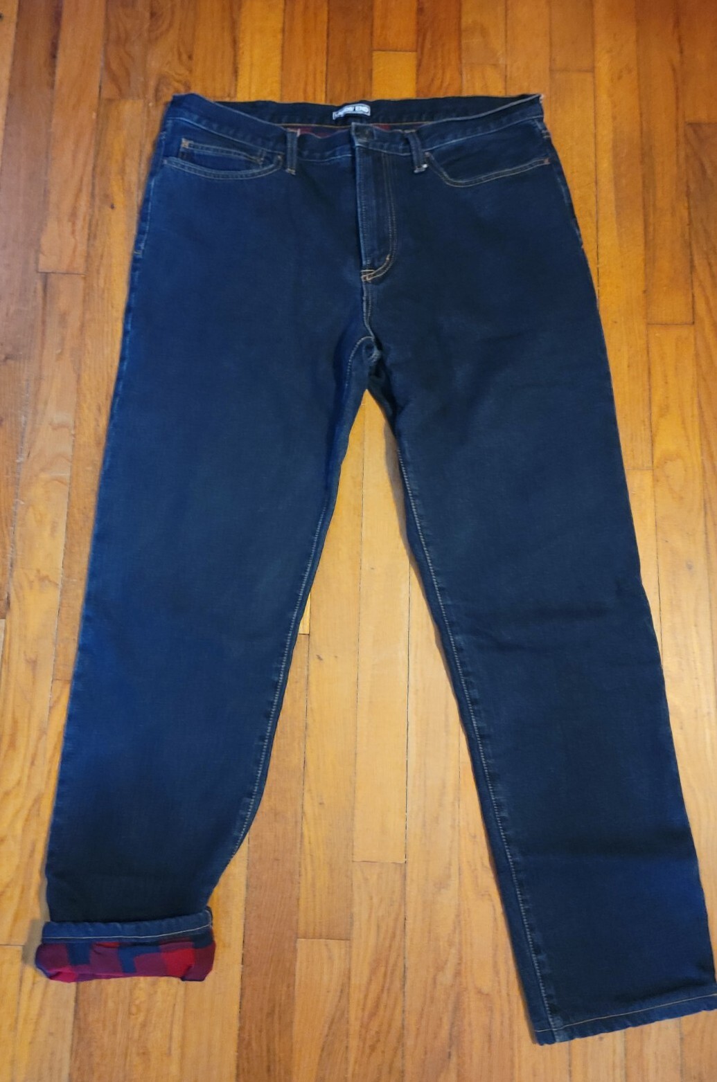 Lands' End Flannel Lined Jeans Mens Denim Rinse Square Rigger, 37 X 32