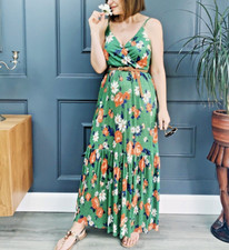 ZARA GREEN TIERED LONG FLORAL PRINT LONG MIDI MAXI SUMMER DRESS SIZE M 10 12
