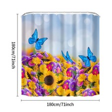 Sunflower and Blue Butterfly Shower Curtain for Bathroom Polyester Waterproof
