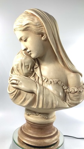 Marwal 15" Pedestal Chalkware Bust Madonna & Child Mother Infant Virgin Mary - Video 1 of 1