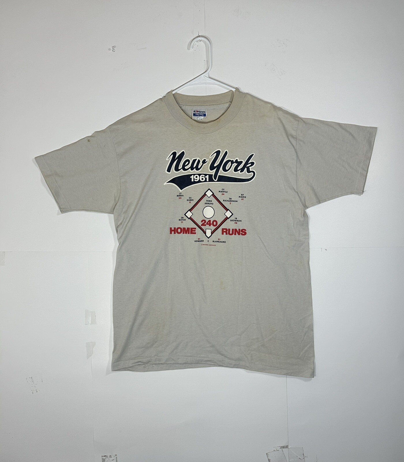 Camisa de béisbol de colección New York Yankees 1961 Diamond Roster XL Mantle Maris EE. UU. Años 80