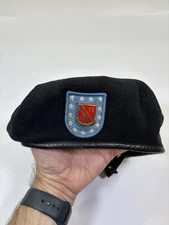 FESTINA LENTE Crest Pin & Black Wool Beret Size 6 3/4