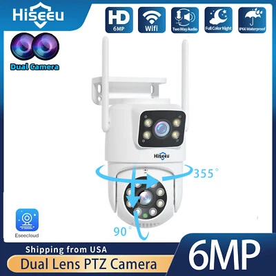 HISEEU 6MP Dual Lens WiFi IP Camera Wireless Outdoor CCTV PTZ Home Security IR Camera