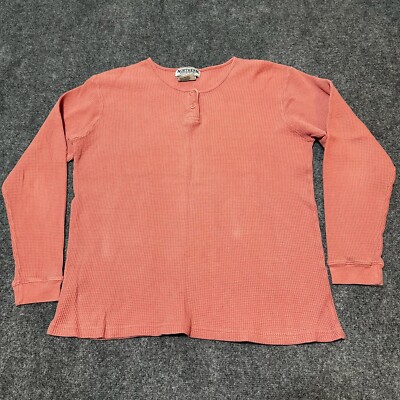 Northern Reflections Shirt Womens Large Pink Henley Waffle Knit Long Sleeve