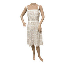 Loft Womens Paisley Strap Sun Dress 2 White Tan Cotton Zip Lined Preppy Neutral
