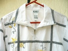 VTG KORET P S M WHITE GRAY YELLOW FLORAL EMBROIDERED FRANCISCA JACKET LADY WOMEN