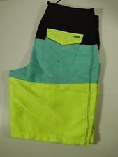 New Hurley Boys' Board Shorts Multicolor yellow green black Swim Trunks sz 18.