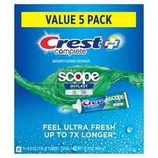 Crest Complete + Scope Outlast Ultra Toothpaste, (6.3 oz., 5 pk) 0.72 per gallon