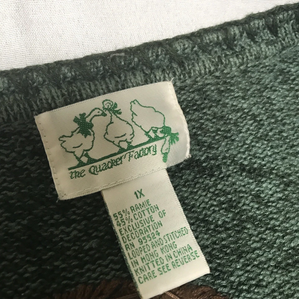 VTG Quacker Factory Sweater Womens 1X Christmas Cardigan Santa Bells Ugly Party - Image 2 of 4