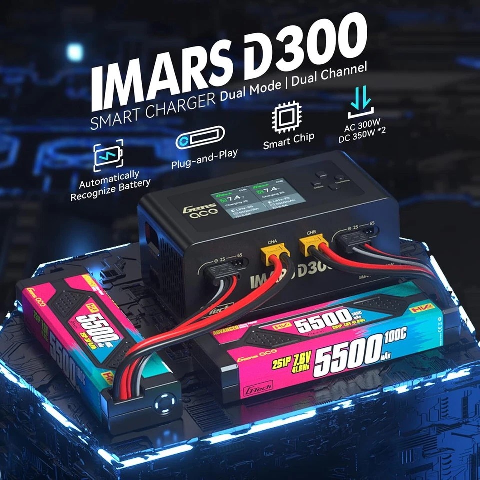 Gens Ace IMARS D300 G-Tech Channel AC/DC 300W/700W RC Battery Charger-US Black - Image 2 of 4