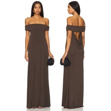 Faithfull the Brand Sofie Maxi Dress Off The Shoulder Summer Vacation Brown Sz 4