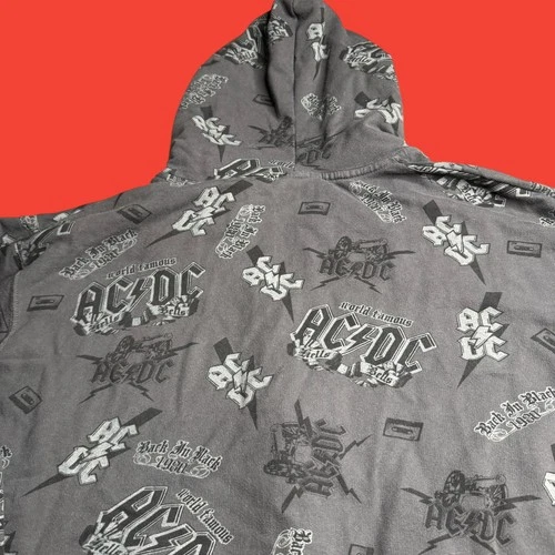 AC/DC Mens XL Rockware Gray Full Zip Hoodie Jacket Y2K AOP Rock Band Grunge image 11