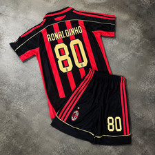 Ronaldinho #80 AC Milan 2006/07 Kids Retro Soccer Jersey Kit Shirt & Shorts Set