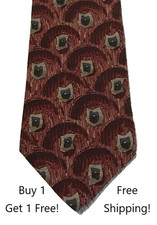 Geoffrey Beene 100% Silk Men’s Tie Made in USA Red Tan 58" x 3.75"