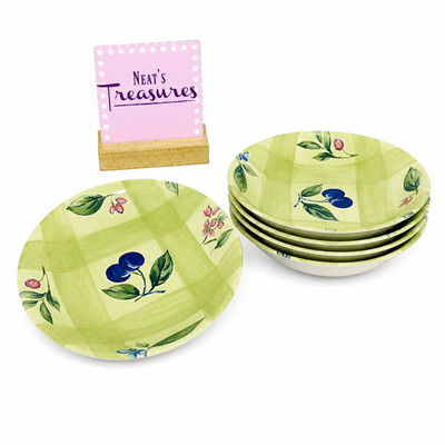 Nikko SUMMER DANCE Green Plums Berries Oven To Table Safe Soup Cereal Bowl Set 5