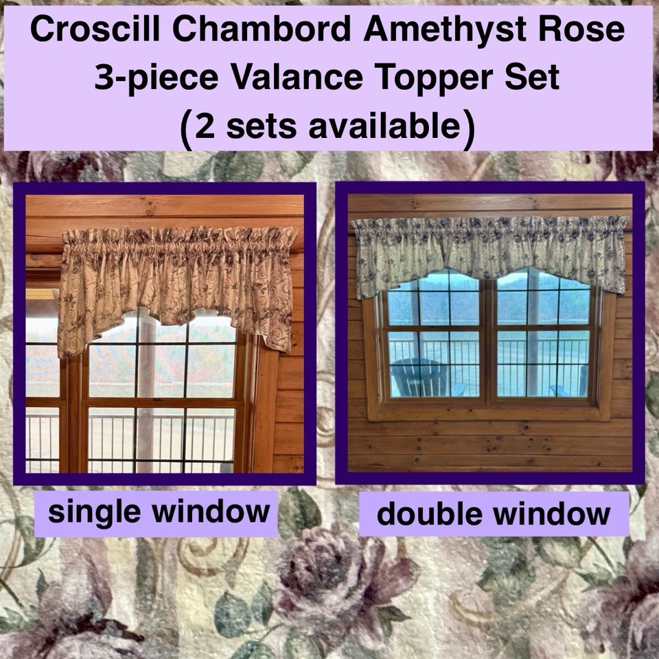 Croscill Chambord Amethyst Rose 3 peças conjunto de valência forrado (2 conjuntos disponíveis) - Imagem 2 de 4