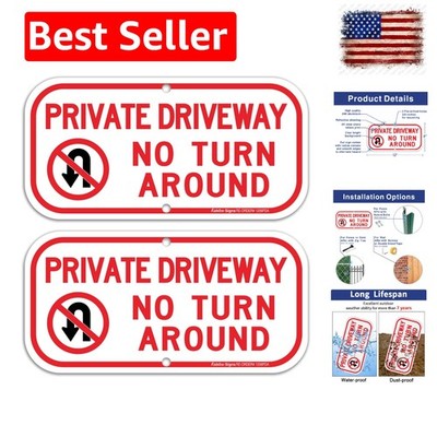 2 Pack Private Driveway, No Turn Around Sign, Private Driveway Sign, Reflecti...