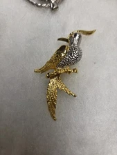 Vtg nos gold silver tone Bird Pin