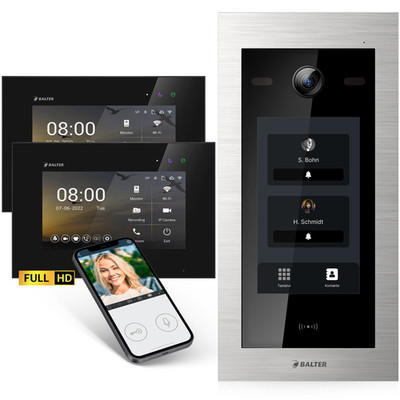 HD Video Türsprechanlage mit Touchscreen und RFID für 2 Familienhaus, 2x Monitor