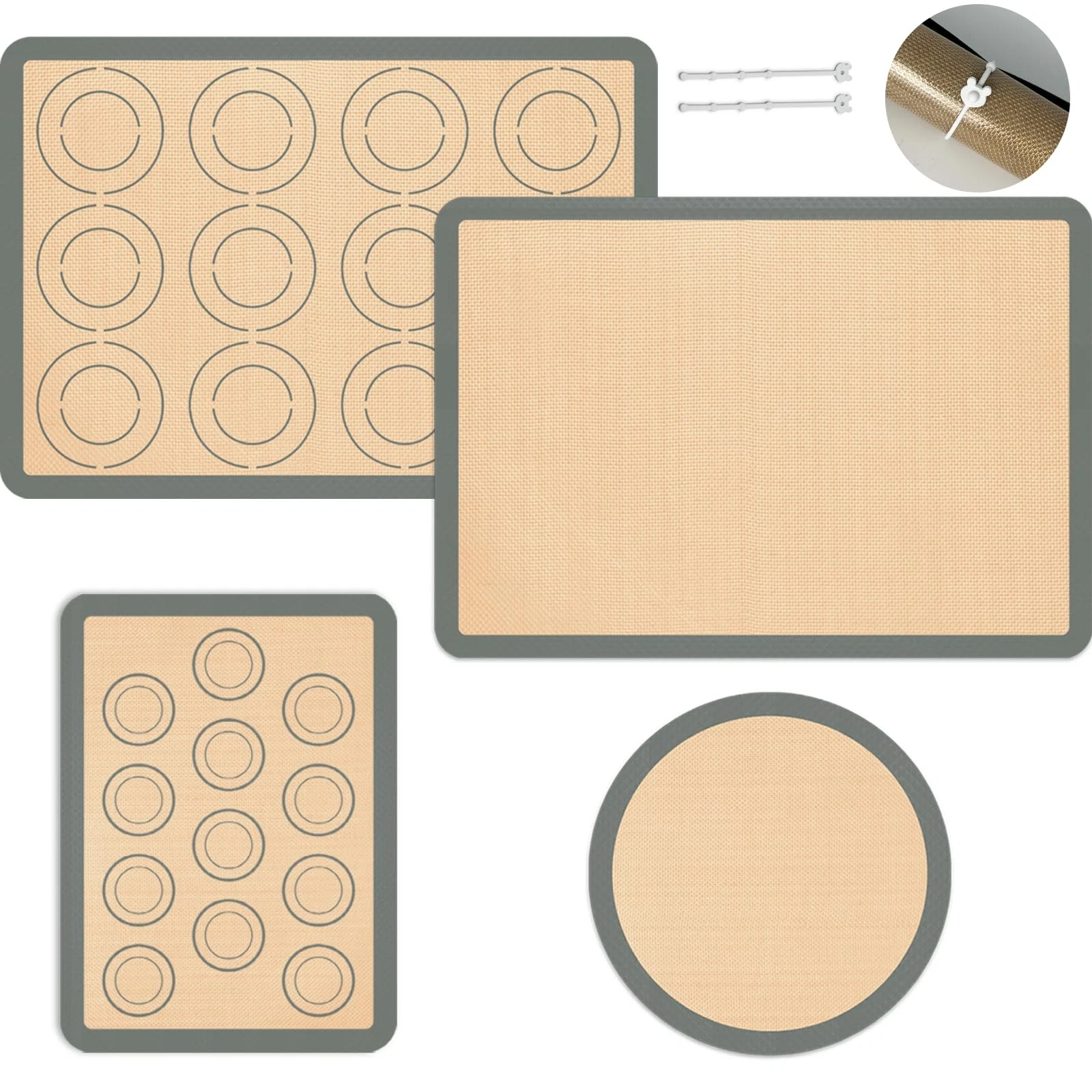 Silicone Baking Mat Set of 4, Nonstick Reusable Macaron Silicone Baking Mat &...