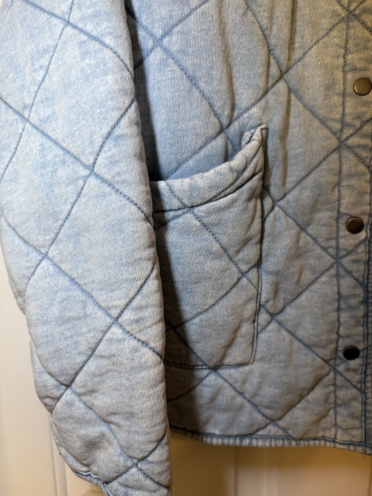 Z Supply Maya Knit Denim Quilted Jacket SMALL Washed Indigo Pockets Sold Out image 7
