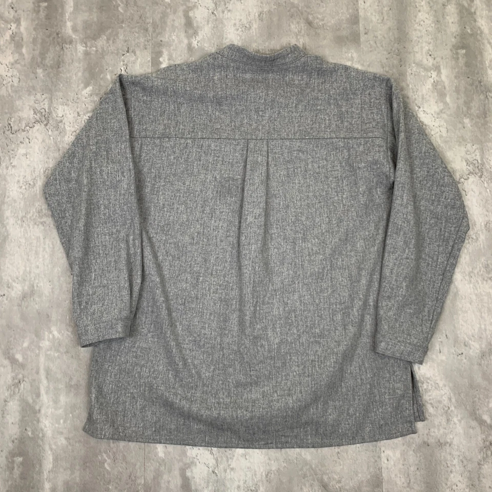 Camisa Eileen Fisher Suave Lana Franela Cuello Mandarín Mujer XS Gris Manga Larga Foto 4 de 4