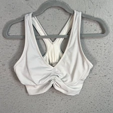 Alo Yoga Womens Medium White Ruched Front Racerback Sports Bra Gym Athletic