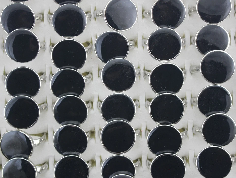 Lote al por mayor de 32 piezas de anillos redondos de esmalte negro vintage de joyería para mujeres y hombres Foto 2 de 4