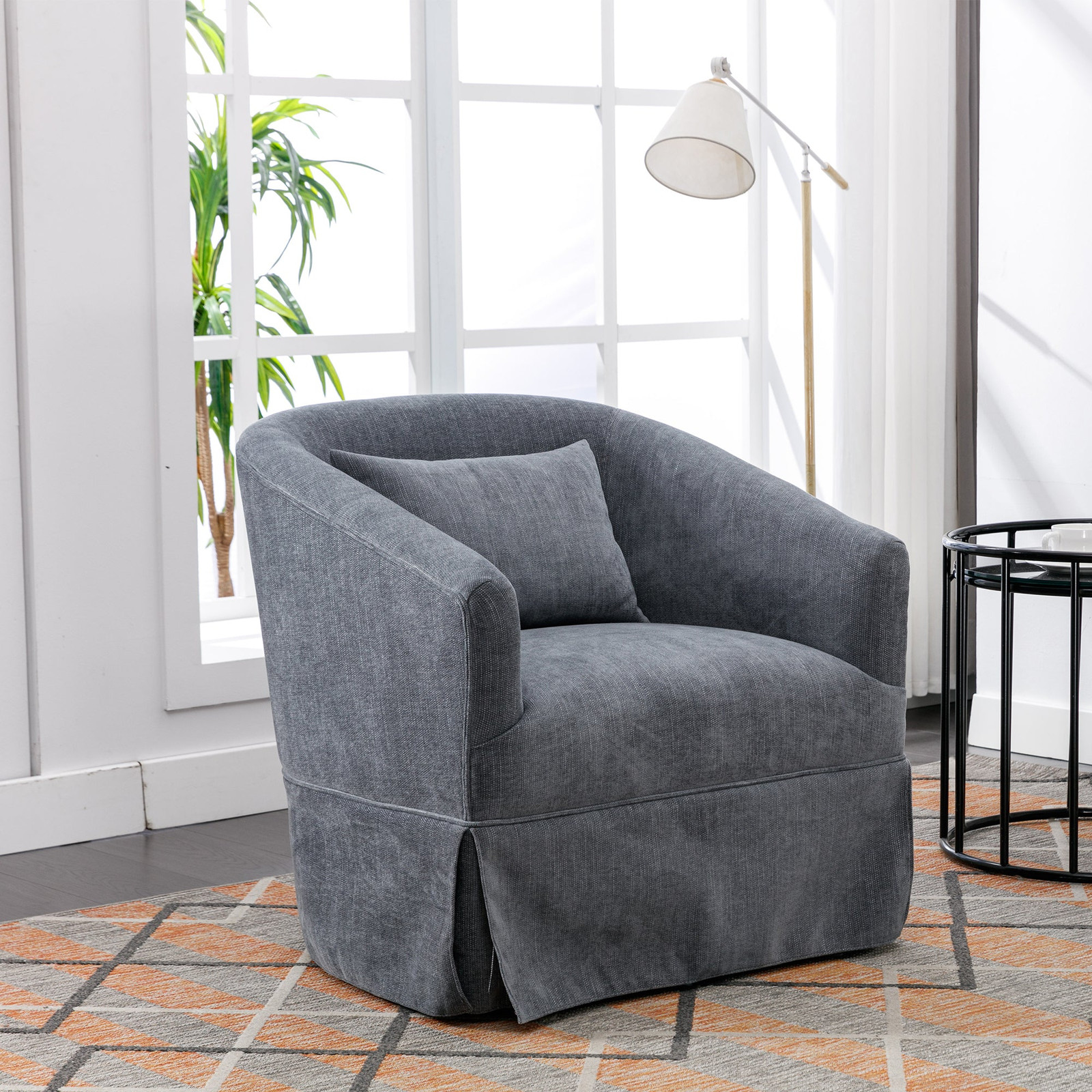 Grey Linen Blend Swivel Accent Armchair with Modern Style  