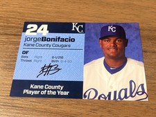 SIGNED BASEBALL POSTCARD AUTO KANSAS CITY ROYALS JORGE BONIFACIO KANE COUNTY POY