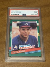 1991 Donruss Rookie Of The Year Dave Justice Missing “.” After INC ERROR PSA 9