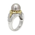 Diamond Pearl Ring Vintage Solid 18k Gold Natural Tahitian Pearl and Diamonds — photo 1