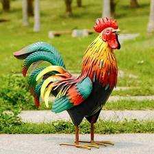 metal rooster garden statue outdoor decor yard art chicken decoration for hom...