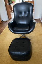 Vintage Black Sherborne Swivel Lounge Chair & Footstool – 1976 Mid-Century Style