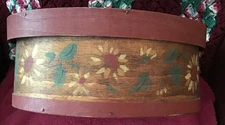 13 Inch Hand Painted/Stenciled Bent Wood Pantry Box Autumn Colors of Sunflowers