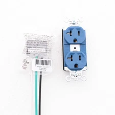 Pass & Seymour PT5362-BL Blue 20A PLUGTAIL Receptacle Outlet +Solid Wire Harness