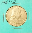 1961-D Ben Franklin US Half Dollar, 90% Silver, Circulated