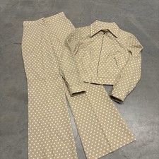 Vintage 70s Womens Polka Dot Leisure Suit Disco Flare Bell Bottoms 2 Piece Set