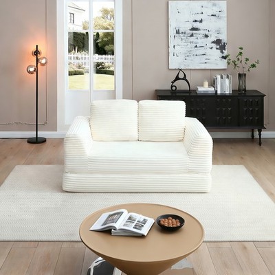 2-in-1 Folding Convertible Sofa Bed, Modern Corduroy Sleeper Couch with 2*pill