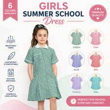 School Uniform Summer Dress Gingham Check Pleated & Matching Hair