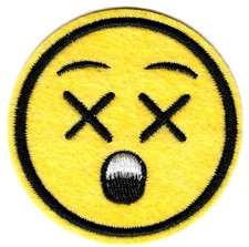2.5X2.5" Happy Face IRON ON SEW ON PATCH embroider smiley surprise yellow emoji