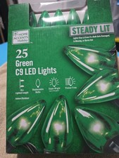 Holiday Accents Green Bulb LED C9 Christmas Light String - NEW - 25ct