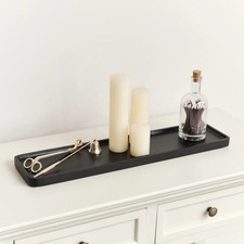 Large Rectangular Black Wood Decorative Tray - 58cm